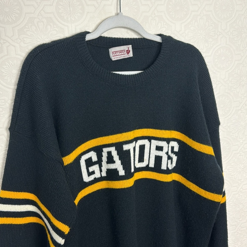 Vintage 80s Cliff‎ Engle Sweater Varsity Crewneck Crew Knit Sports Team Gators - Picture 3 of 11